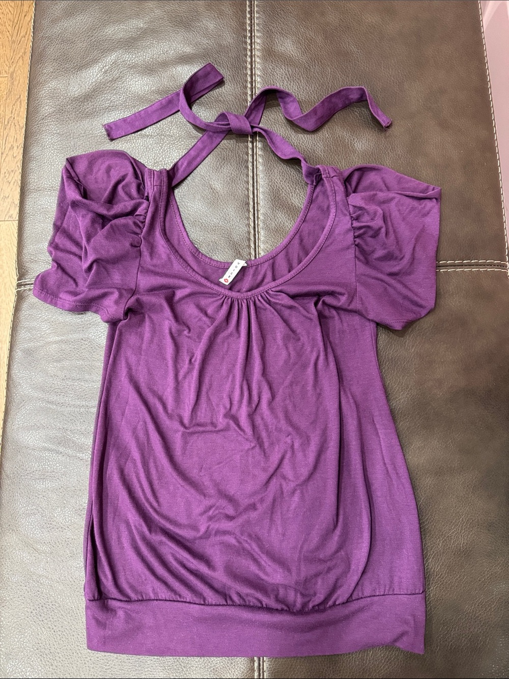 Purple Halter-Tie Puff Sleeve Women's Top